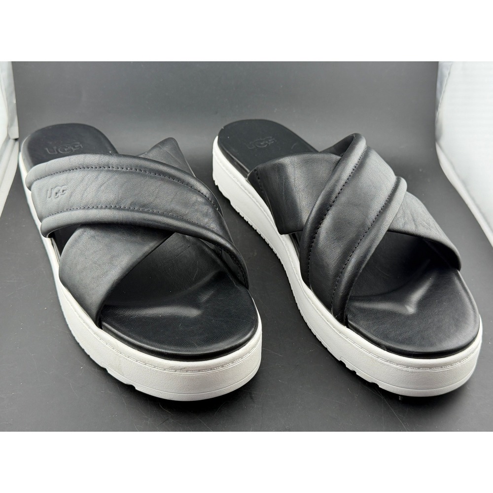 UGG Ashton Slide Sandals-Black Leather Platform, 1128635, Mens 12